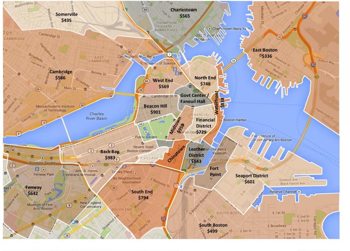 linna Boston tsoneerimise kaart