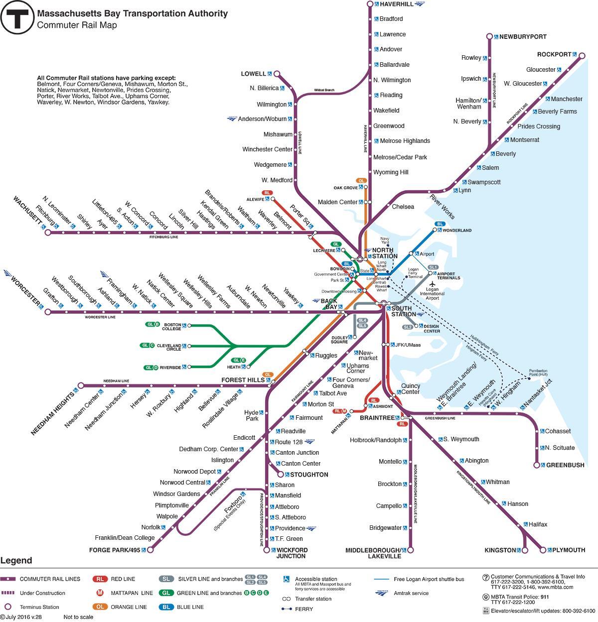 commuter raudtee-kaart Boston