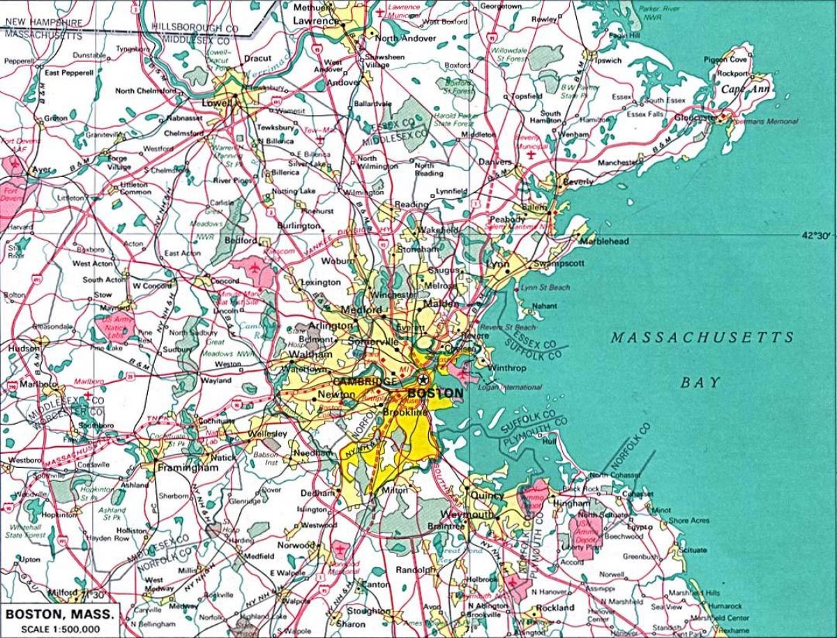 kaart on suurem Boston ala